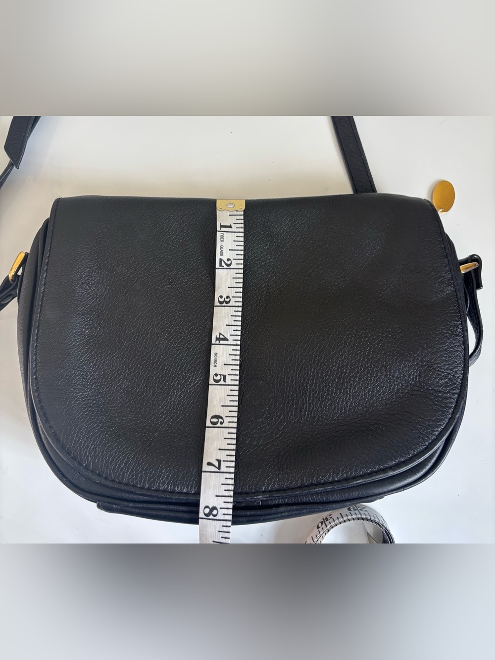 Vintage Charter Club Black Leather Flap Crossbody Bag Gold Medallion Accent - Picture 12 of 13